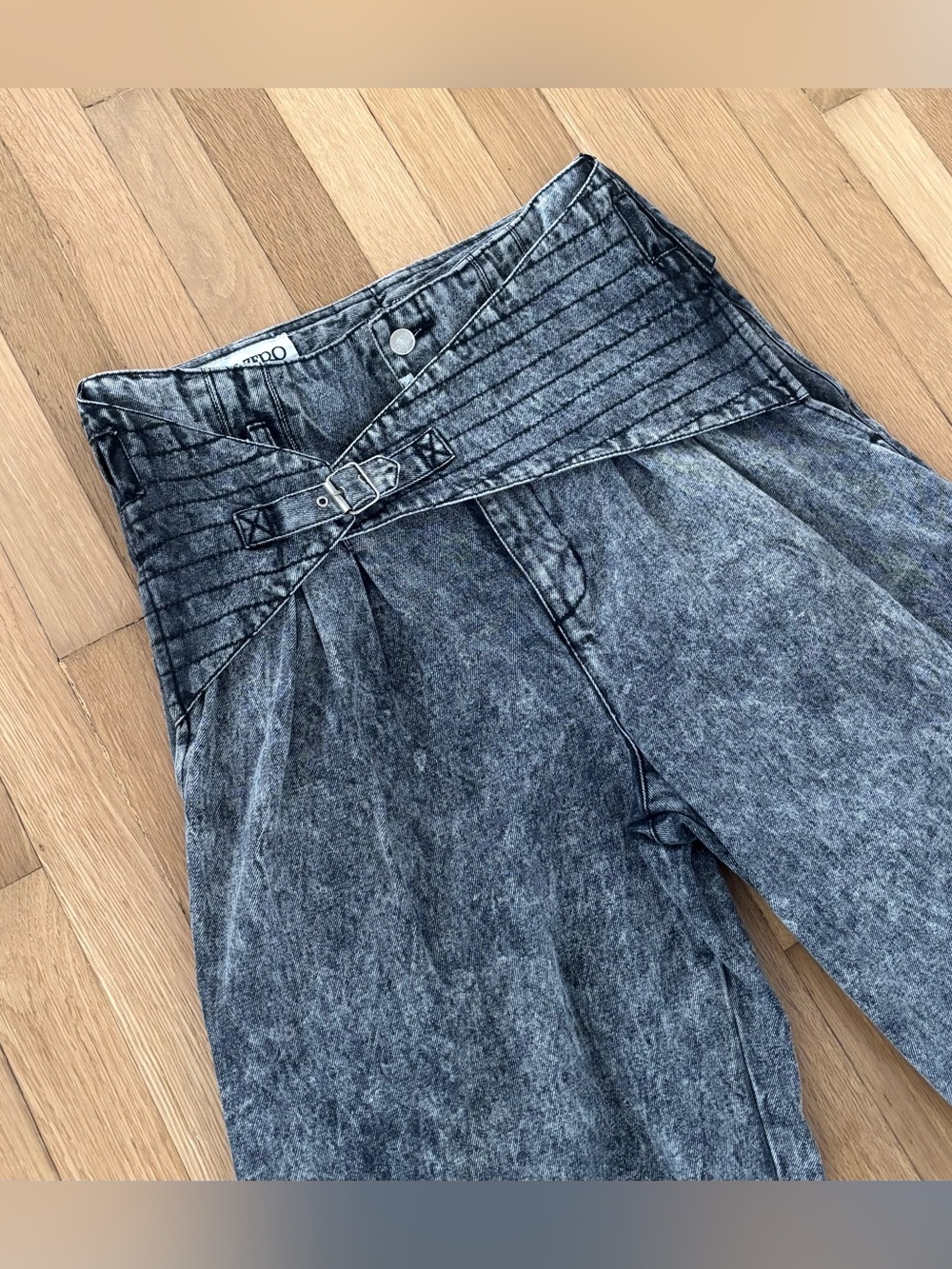 VTG Code Zero Grey Acid Wash Jeans High Waisted Womens 32M Wide Leg 80s 90s